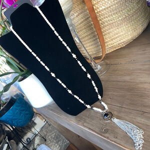 Fashion Jewelry Tassel Statement Necklace White Gold Black